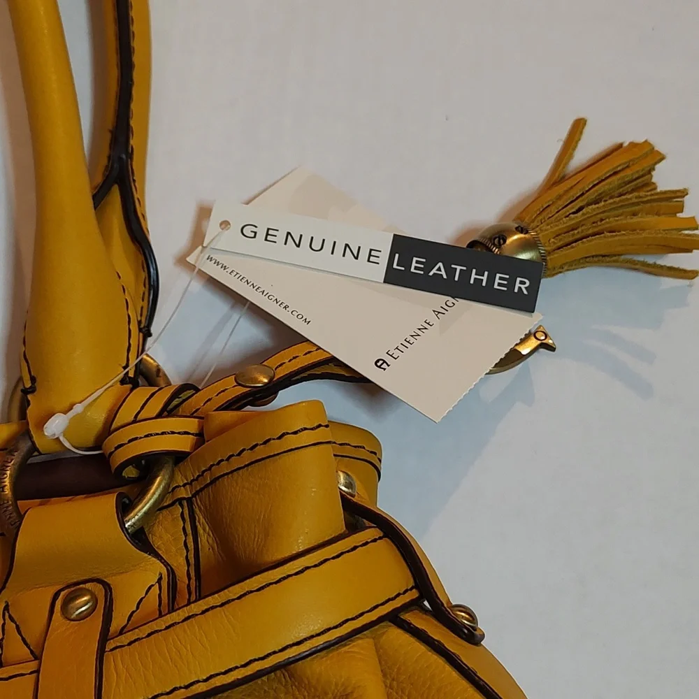 New Leather Shoulder Bag Harvest Gold Etienne Aigner w/ Tassel & Aigner Logo